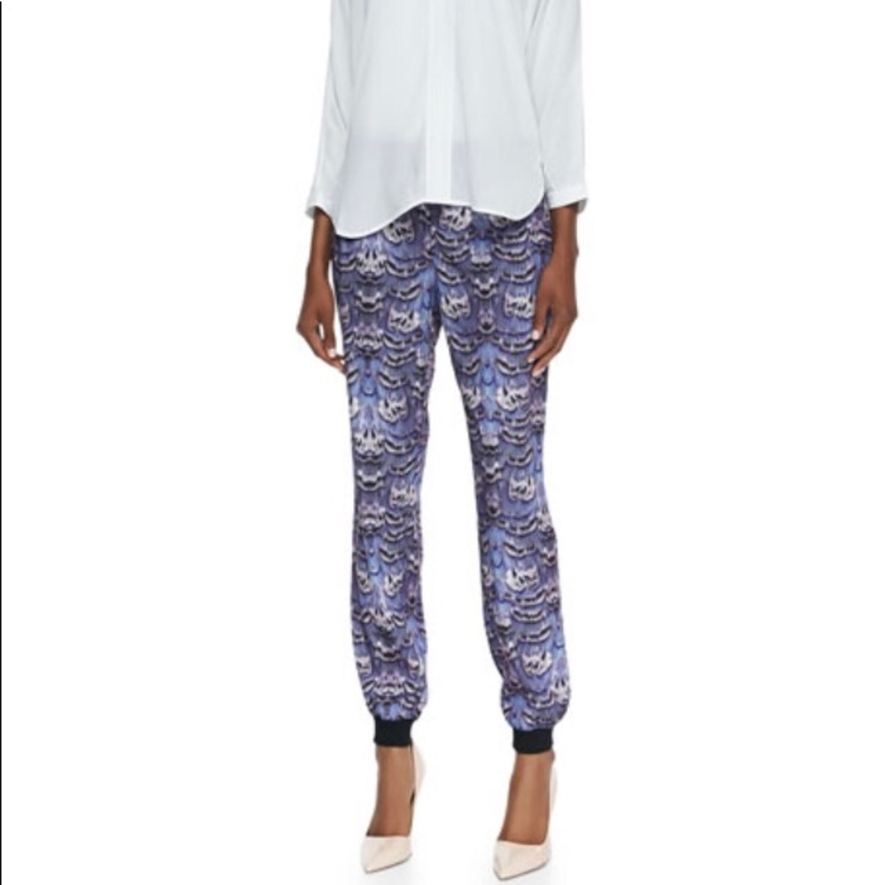Tibi Purple Ibis Joggers Pants Feather Print